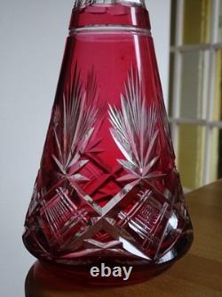 SAINT LOUIS ANCIENNE CARAFE VIN CRISTAL TAILLER ART NOUVEAU COULEUR ROUGE 36 cm