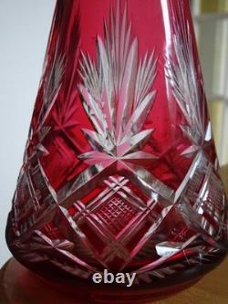 SAINT LOUIS ANCIENNE CARAFE VIN CRISTAL TAILLER ART NOUVEAU COULEUR ROUGE 36 cm