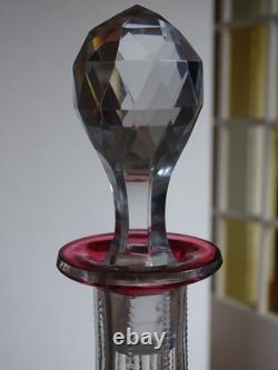 SAINT LOUIS ANCIENNE CARAFE VIN CRISTAL TAILLER ART NOUVEAU COULEUR ROUGE 36 cm