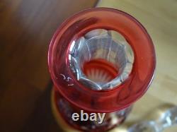 SAINT LOUIS ANCIENNE CARAFE VIN CRISTAL TAILLER ART NOUVEAU COULEUR ROUGE 36 cm