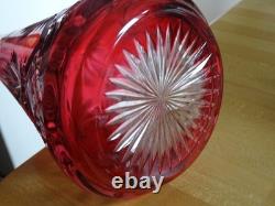SAINT LOUIS ANCIENNE CARAFE VIN CRISTAL TAILLER ART NOUVEAU COULEUR ROUGE 36 cm
