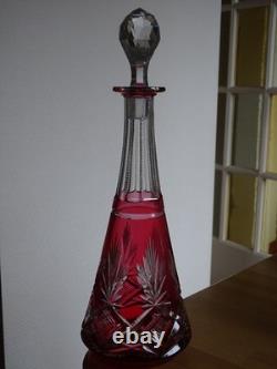 SAINT LOUIS ANCIENNE CARAFE VIN CRISTAL TAILLER ART NOUVEAU COULEUR ROUGE 36 cm