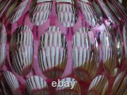 SAINT LOUIS ANCIEN VASE BOULE CRISTAL OVERLAY COULEUR AMETHYSTE ht 14 cm défauts