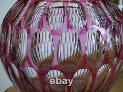 SAINT LOUIS ANCIEN VASE BOULE CRISTAL OVERLAY COULEUR AMETHYSTE ht 14 cm défauts