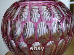 SAINT LOUIS ANCIEN VASE BOULE CRISTAL OVERLAY COULEUR AMETHYSTE ht 14 cm défauts