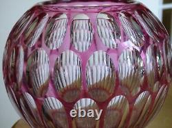 SAINT LOUIS ANCIEN VASE BOULE CRISTAL OVERLAY COULEUR AMETHYSTE ht 14 cm défauts
