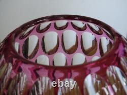 SAINT LOUIS ANCIEN VASE BOULE CRISTAL OVERLAY COULEUR AMETHYSTE ht 14 cm défauts