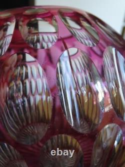 SAINT LOUIS ANCIEN VASE BOULE CRISTAL OVERLAY COULEUR AMETHYSTE ht 14 cm défauts