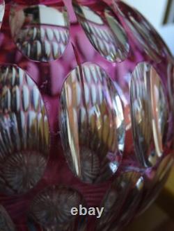 SAINT LOUIS ANCIEN VASE BOULE CRISTAL OVERLAY COULEUR AMETHYSTE ht 14 cm défauts