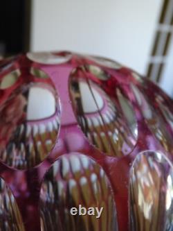 SAINT LOUIS ANCIEN VASE BOULE CRISTAL OVERLAY COULEUR AMETHYSTE ht 14 cm défauts