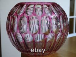 SAINT LOUIS ANCIEN VASE BOULE CRISTAL OVERLAY COULEUR AMETHYSTE ht 14 cm défauts