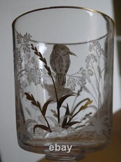 SAINT LOUIS CRISTAL ANCIEN VERRE A EAU GRAVURE PAYSAGE OISEAUX OR ht 15 cm