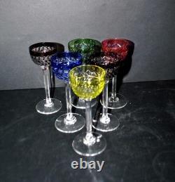 SAINT-LOUIS Lot 6 verres à liqueur ancien METRA en cristal doublé Overlay Roemer