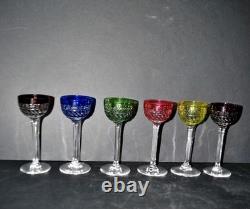 SAINT-LOUIS Lot 6 verres à liqueur ancien METRA en cristal doublé Overlay Roemer