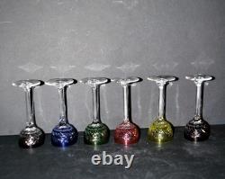 SAINT-LOUIS Lot 6 verres à liqueur ancien METRA en cristal doublé Overlay Roemer