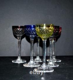 SAINT-LOUIS Lot 6 verres à liqueur ancien METRA en cristal doublé Overlay Roemer