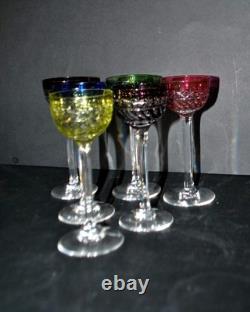 SAINT-LOUIS Lot 6 verres à liqueur ancien METRA en cristal doublé Overlay Roemer