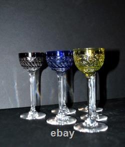 SAINT-LOUIS Lot 6 verres à liqueur ancien METRA en cristal doublé Overlay Roemer