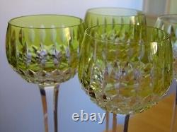 ST LOUIS 4 ANCIENS VERRES A VIN COULEUR ROEMER CRISTAL COULEUR JAUNE ht 18,5 cm