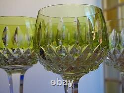 ST LOUIS 4 ANCIENS VERRES A VIN COULEUR ROEMER CRISTAL COULEUR JAUNE ht 18,5 cm