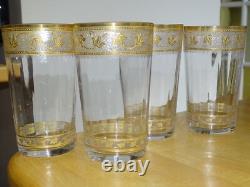ST LOUIS 4 ANCIENS VERRES VIN EAU JUS CRISTAL GRAVURE CALLOT GOLD ht 11,5 cm