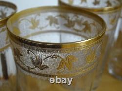 ST LOUIS 4 ANCIENS VERRES VIN EAU JUS CRISTAL GRAVURE CALLOT GOLD ht 11,5 cm