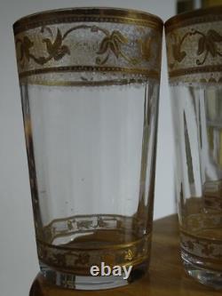 ST LOUIS 4 ANCIENS VERRES VIN EAU JUS CRISTAL GRAVURE CALLOT GOLD ht 11,5 cm