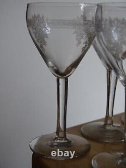 ST LOUIS 7 ANCIENS VERRES APERITIF PORTO CRISTAL MOD GRAVURE COLI 1930 ht 12 cm