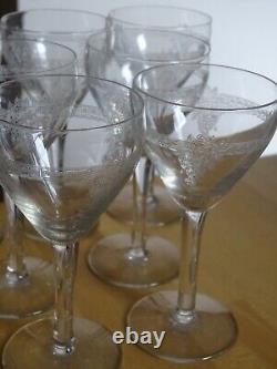 ST LOUIS 7 ANCIENS VERRES APERITIF PORTO CRISTAL MOD GRAVURE COLI 1930 ht 12 cm