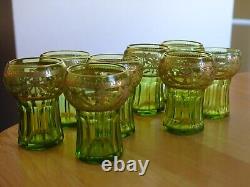 ST LOUIS 8 ANCIENS VERRES LIQUEUR CRISTAL DORURE CHARTREUSE ART NOUVEAU ht 5 cm