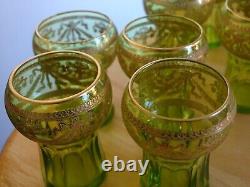 ST LOUIS 8 ANCIENS VERRES LIQUEUR CRISTAL DORURE CHARTREUSE ART NOUVEAU ht 5 cm