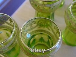ST LOUIS 8 ANCIENS VERRES LIQUEUR CRISTAL DORURE CHARTREUSE ART NOUVEAU ht 5 cm