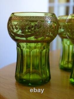 ST LOUIS 8 ANCIENS VERRES LIQUEUR CRISTAL DORURE CHARTREUSE ART NOUVEAU ht 5 cm