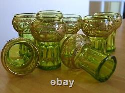 ST LOUIS 8 ANCIENS VERRES LIQUEUR CRISTAL DORURE CHARTREUSE ART NOUVEAU ht 5 cm