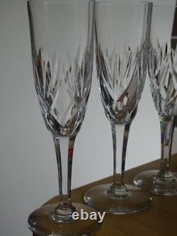Saint Louis 4 Anciennes Flutes A Champagne Cristal Tailler Modele Monaco 1950