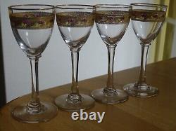 Saint Louis 4 Anciens Verres A Liqueur Cristal Gravure Gold Dorure Art Nouveau