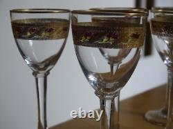 Saint Louis 4 Anciens Verres A Liqueur Cristal Gravure Gold Dorure Art Nouveau