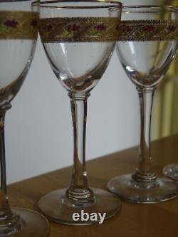 Saint Louis 4 Anciens Verres A Liqueur Cristal Gravure Gold Dorure Art Nouveau