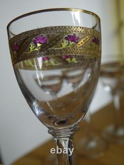 Saint Louis 4 Anciens Verres A Liqueur Cristal Gravure Gold Dorure Art Nouveau
