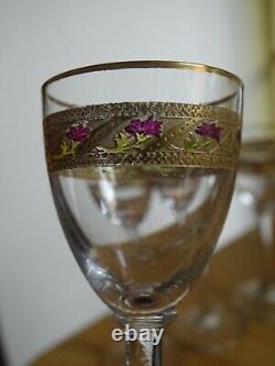 Saint Louis 4 Anciens Verres A Liqueur Cristal Gravure Gold Dorure Art Nouveau