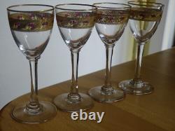 Saint Louis 4 Anciens Verres A Liqueur Cristal Gravure Gold Dorure Art Nouveau