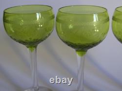 Saint Louis 4 Anciens Verres A Vin Du Rhn En Cristal Vert Modele Metra