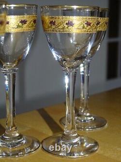 Saint Louis 5 Anciens Verres A Liqueur Cristal Polychrome Et Dorure Art Nouveau