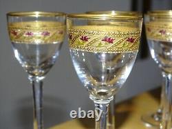 Saint Louis 5 Anciens Verres A Liqueur Cristal Polychrome Et Dorure Art Nouveau