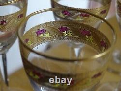 Saint Louis 5 Anciens Verres A Liqueur Cristal Polychrome Et Dorure Art Nouveau