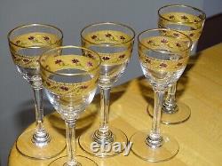 Saint Louis 5 Anciens Verres A Liqueur Cristal Polychrome Et Dorure Art Nouveau