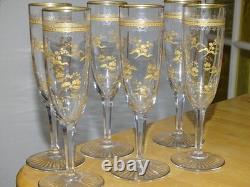 Saint Louis 6 Anciennes Flutes A Champagne Cristal Gravure Duna Rehausser A L'or
