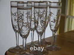 Saint Louis 6 Anciennes Flutes A Champagne Cristal Gravure Duna Rehausser A L'or