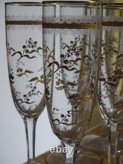 Saint Louis 6 Anciennes Flutes A Champagne Cristal Gravure Duna Rehausser A L'or