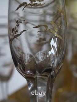 Saint Louis 6 Anciennes Flutes A Champagne Cristal Gravure Duna Rehausser A L'or
